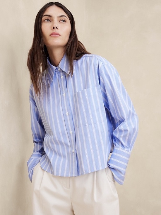 Banana Republic Other - Banana Republic Light Blue & White Striped Boxy Crop Button-Down Shirt